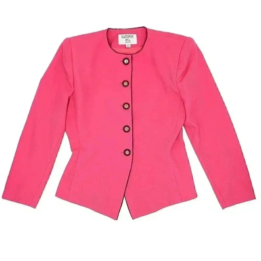 Vintage 80s‎ Punk Pink & Black Padded Suit Jacket Size 6/Small Long Sleeve Top